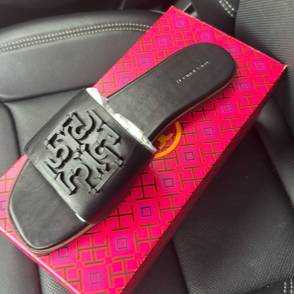 Tory Burch Black Leather Slide Sandals